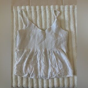 American Eagle Outfitters White Smocked Crop Top